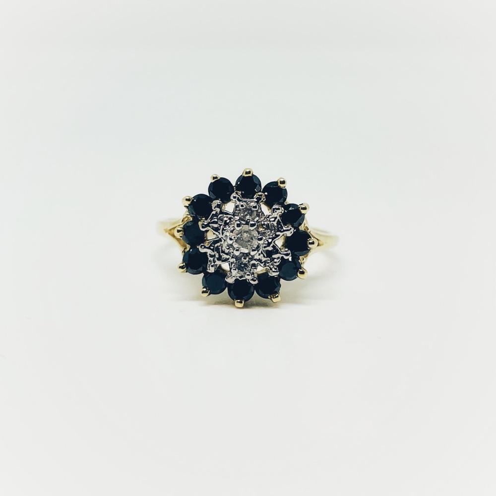 Sapphire and Diamond Cluster Ring